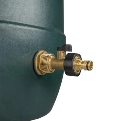 Image of 3/4&quot; Water Butt Replacement Faucet Brass Metal Lever Tap with UK Bib Outlet &amp; Hose Barb Adapter,Quick Connect Garden Hosepipes (Brass Valve (Quick Connector))