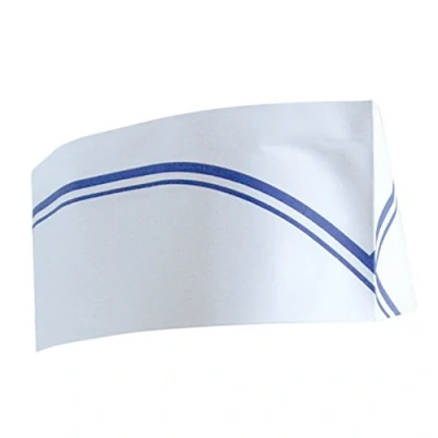 Image of Garcia de Pou Pillbox Chef&#039;s Hat Blue Stripes in Box, 28 cm Diameter, Paper, White, x 30