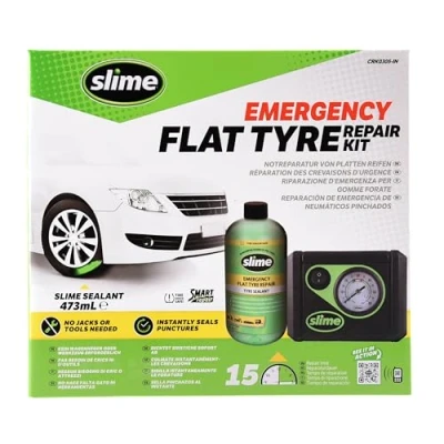 Image of Slime CRK0305 IN Flat Tyre Puncture Repair, Smart , Emergency Kit for Car Tyres, Includes Sealant and Inflator Pump, Suitable Cars Other Highway Vehicles, 15 Min Fix