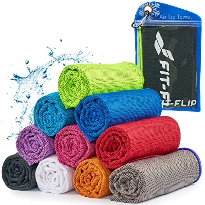Image of Fit Flip Cooling towel cool down microfibre ice for sport and sweat stay Airflip neck cold yoga fitness (black neon green, 100x30cm)
