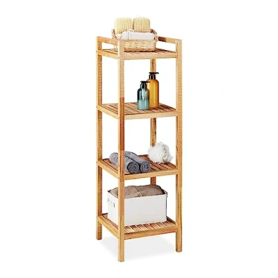 Image of Storage Unit, 4 Shelves, Bathroom, Kitchen, Bedroom, Free standing, HxWxD: 110x35x35cm, Towel, Wooden, Natural Relaxdays