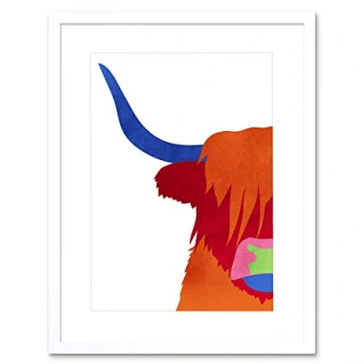 Image of Wee Blue Coo Bright Highland Scottish Cow Bull Colourful Framed Art Print