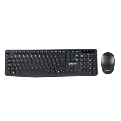 Image of Groov e Wireless Keyboard and Mouse Combo Computer Accessories for Laptops PCs, Ergonomic Design, Silent Keys, 2.4G Connection, Compact Mouse, Qwerty Black