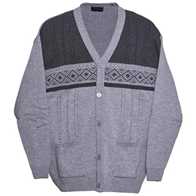 Image of Mens Knitted Long Sleeve Cardigan Classic Style V Neck Full Front Button Closure Sweater 3XL, Grey