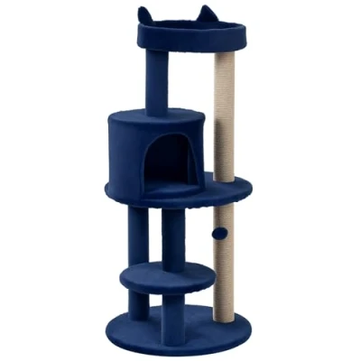 Image of PawHut 104 cm Cat Tree, Condo Tree Tower, Activity Centre with Scratching Posts, Plush Perches, Hanging Ball Blue