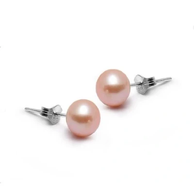 Image of Infinite U 925 Sterling Silver 8 9mm Pearl Women Studs Earrings Pink