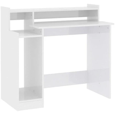Image of vidaXL Desk with LED Lights, High Gloss White Finish, Engineered Wood Construction, Spacious Tabletop, Suitable for Office, Study Room, Bedroom