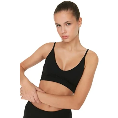 Image of Trendyol Women&#039;s Sportswear Crop Scoop Neck Knit Sports Bra, Black, M