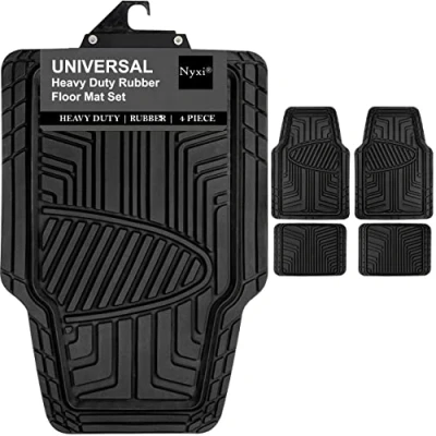 Image of Nyxi Heavy Duty 4 Piece Rubber Car Mat (Front + Rear) Universal Non Slip Deep Dish Floor for Cars SUV Truck and VAN, Waterproof, All Weather