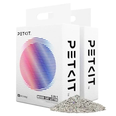 Image of PETKIT Strong Clumping Cat Litters, 5 in 1 Mixed Litter, 14 Litres Unscented Ultra Absorbent and Fast Drying Flushable Odor Eliminating, Biodegradable, 2 Packs