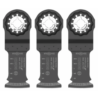Image of BOSCH OSL114F 3 Pack 1 1/4 In. Starlock Oscillating Multi Tool All Purpose Bi Metal Plunge Cut Blades for Applications in Wood, Wood with Nails, Drywall, PVC, (Nails and Staples)