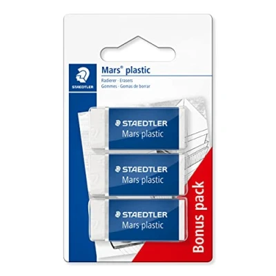 Image of STAEDTLER 52653ABK3D Mars Plastic Mini erasers, Pack of 3, White
