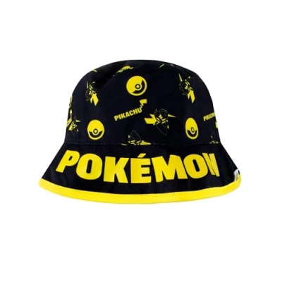 Image of Pokemon Hat Reversable Bucket For Boys Pikachu Official Merchandise Black One Size