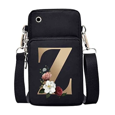 Image of FINDING CASE initial letter Printed Women Girls men Zipper Waterproof Nylon 3 Layers Crossbody Bags Wallet Cellphone Purse Shoulder Bag Wristlet Handbags Adjustable Strap (gold Z)