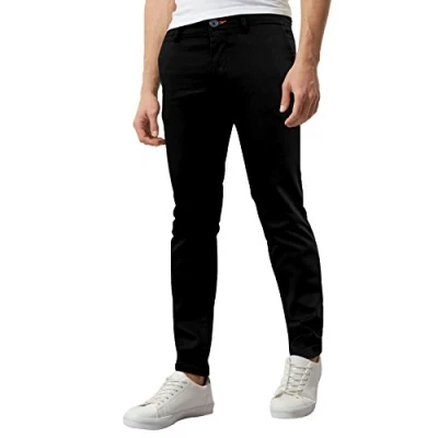 Image of westAce Mens Skinny Chino Super Stretch Comfortable Jeans Essentials Casual Trousers (W28 x L32 (28R), Black)
