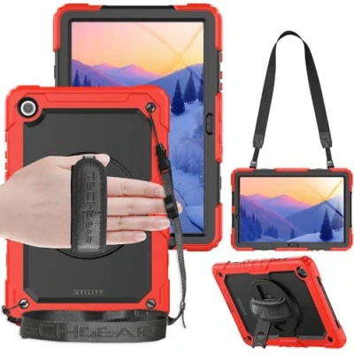 Image of TECHGEAR UTILITY Case fits Samsung Galaxy Tab A9 Plus 11&quot; (SM X210 / SM X215) Tough Rugged HEAVY DUTY Armour Shockproof Impact with 360 Rotating Stand, Hand Strap &amp; Shoulder Black
