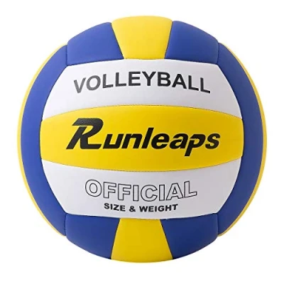 Image of Runleaps Volleyball, Waterproof Indoor Outdoor Volleyball for Beach Game Gym Training Official Size 5 (Yellow White Blue)
