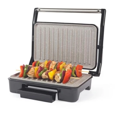 Image of Salter Marblestone Health Grill Non Stick Panini Maker, No Oil Needed, Floating Hinge For Larger Foods, Automatic Temperature Control, Built In Removable Drip Tray, Cool Touch Handle, 750W, EK2009