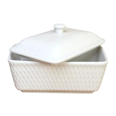 Image of White Jewel Butter Dish with Lid Ceramic Kitchen Storage Serving Container Boxed