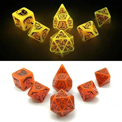 Image of Bescon Glowing Halloween Polyhedral Dice 7pcs Set, Luminous RPG Glow in Dark DND Game