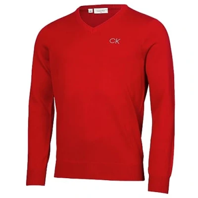 Image of Calvin Klein Mens V Neck Tour Golf Sweater Red XL