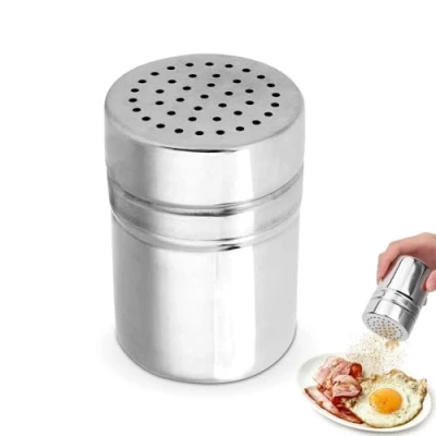 Image of Icing Sugar Shaker,Stainless Steel Spice Jar with Lids,Flour Dredger Holes,Seasoning Bottle,Stainless Shaker,Seasoning Shaker Condiment Dispenser Powder for