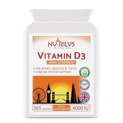 Image of Vitamin D3 High Strength 4000 IU 365 Tablets One Daily Supplement 1 Year Supply Immune Support Bones, Muscles, Teeth Health