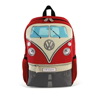 Image of BRISA VW Collection Volkswagen Hiking Laptop University Backpack in T1 Bus Campervan Design (15 L/4 gal/Small) (Red)