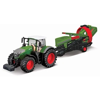 Image of Bburago B18 31666 Die Cast FENDT 1050 Vario with Working Cultivator Vehicle, RED, Large