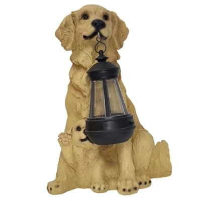 Image of LED Solar Lamp Labrador Retriever with Puppies 29 x 26 cm Including Battery Garden Dog Lantern