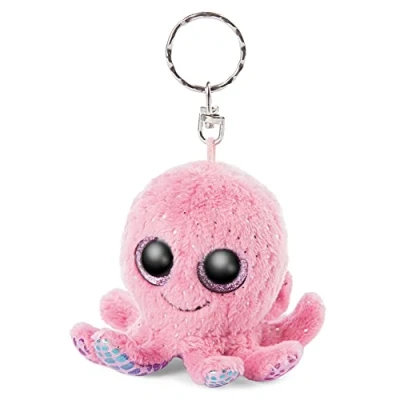 Image of NICI 46963 Glubschis: The Original Octopus Poli 8 cm Sea Creature Plush Cuddly Toy Pendant for lanyards &amp; Key Holders, Keyrings Girls and Boys, Pink/Multicoloured