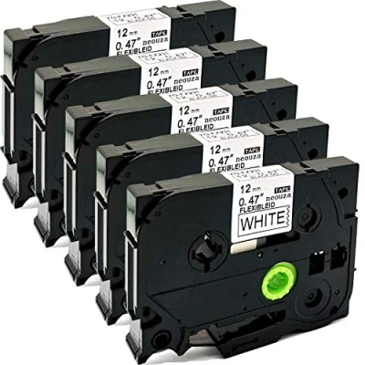 Image of NEOUZA 5PK Compatible for Brother P Touch Laminated TZe TZ Label Tape Cartridge 12mmx8m (TZe Fx231 Flexible ID Cable Wire Black on White)