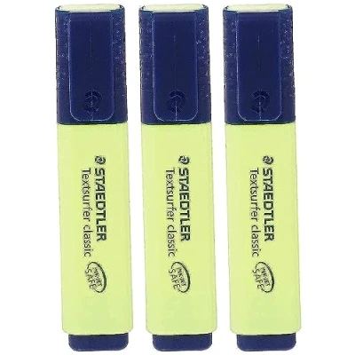 Image of Staedtler Yellow Highlighter Pens Textsurfer Classic Fast Dry Ultra Soft 1 5mm Chisel Tip Refillable Ink Jet Safe Copy Proof 364 (Pack Of 3)