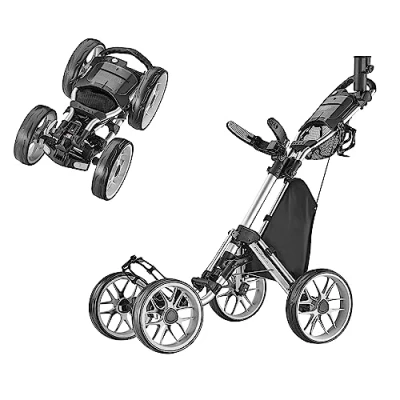 Image of Caddytek 4 Wheel Golf Push Cart Caddycruiser One Version 8 1 Click Folding Trolley Lightweight, Compact Pull Caddy Cart, Easy to Open