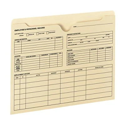 Image of Smead Employee Record File Jacket, Reinforced Straight Cut Tab, Flat No Expansion, Letter Size, Manila, 20 per Pack (77100)