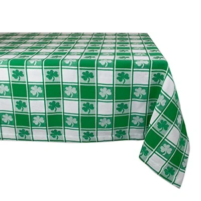 Image of DII 100% Cotton, Machine Washable, Party, St Patrick&#039;s Day &amp; Spring Tablecloth, 60x84, Green White Check with Shamrock, Seats 6 8 People