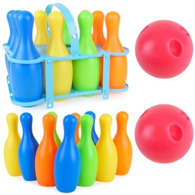 Image of Toyland® 13 Piece Garden Games Bowling Set Colourful Skittles Outdoor Toys &amp;