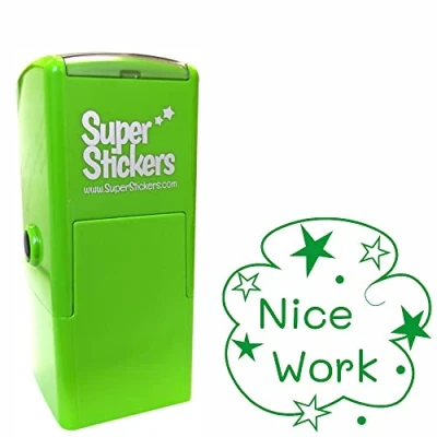 Image of Teacher Stamp, Education Marking Reward Stamps for School Nice Work Star, Impression Size Approx. 23x23 mm, Green Ink