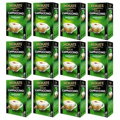 Image of Mokate Gold Hazelnut Cappuccino Coffee Sachets x8 (Pack of 12, Total 96 Sachets)