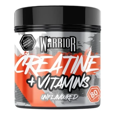 Image of Warrior Creatine Monohydrate Powder + Vitamins 360g Performance &amp; Recovery Pure Micronised Multivitamin Nutrition Blend Vitamin A, B12, C, D, E, Magnesium, Iron, Zinc 80 Servings (Unflavoured)