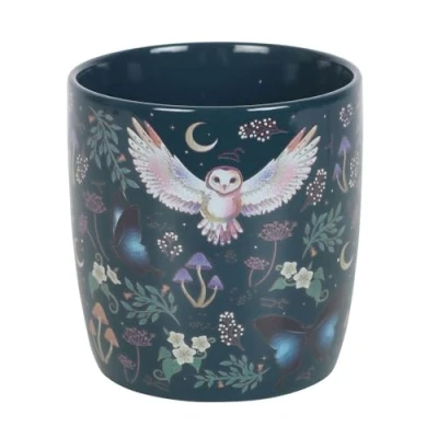 Image of Something Different Wholesale Mystical Navy Blue Owl &amp; Moon Mug 320ml, Featuring Flying Owls, Crescent Moons, and Forest Plants Microwave Dishwasher Safe Ideal for Evening Teas Relaxation