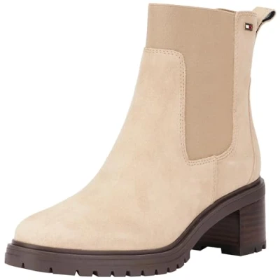 Image of Tommy Hilfiger FLAG MID HEEL Chelsea Platform ankle boots, Women&#039;s, Size: 7, Beige Suede