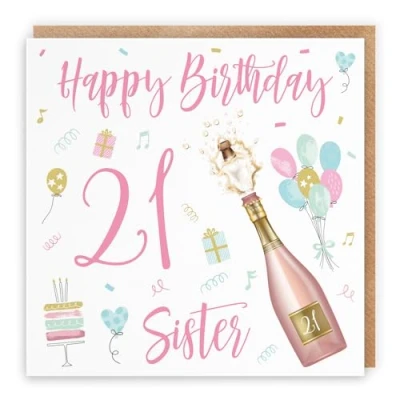 Image of Hunts England Sister 21st Birthday Card Happy 21 Champagne Collection