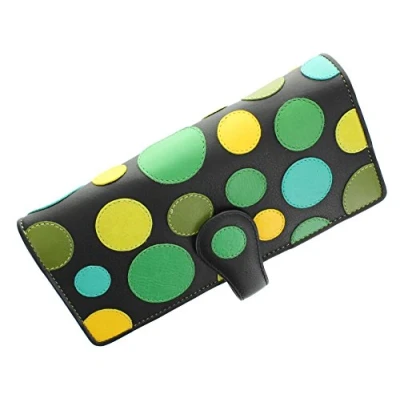 Image of VISCONTI Polka Collection Neptune Ladies Leather Purse with Tab Closure RFID Blocking P2 Lily Pad