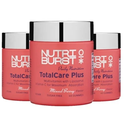 Image of Nutriburst TotalCarePlus Multipack Multivitamin with Vitamin C, D, B12 + Zinc Immune System Support Berry Flavour 3 x 60 Gummies / Month Supply Suitable for Vegans
