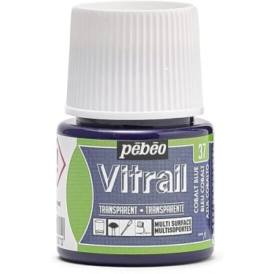 Image of PEBEO 050 037 Vitrail Stained Glass Effect Paint 45 Milliliter Bottle, Cobalt Blue
