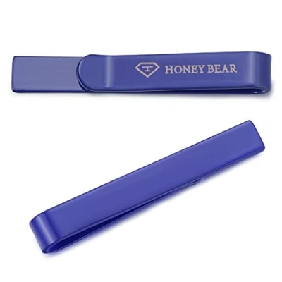 Image of Honey Bear Mens/Boys Skinny Tie clip Bar for Narrow Stainless Steel Business Wedding Gift 4cm (Blue)