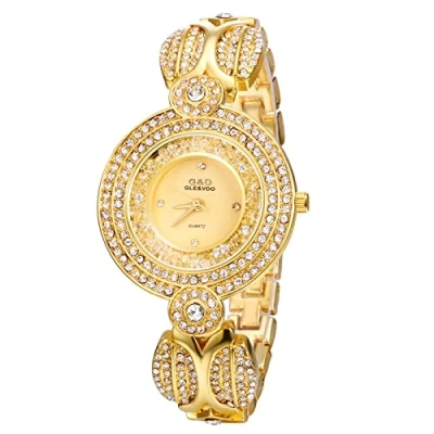 Image of JewelryWe Womens Iced Out Watch Bling Rhinestones Gold/Silver Wristwatch Quartz Analog Dress for Halloween Xmas