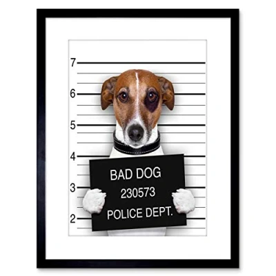 Image of Wee Blue Coo Jack Russell Dog Mugshot Police Picture Photo Art Print Framed Poster Wall Decor 9x7 inch