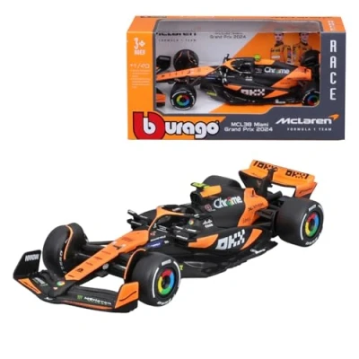 Image of HTLNUZD Bburago 1:43 2024 New F1 Mclaren MCL38#4 Lando Norris Miami Edition Alloy Racing Car 1/43 Formula One Model Die Cast Adult Collection Vehicles Gift (Color box version)